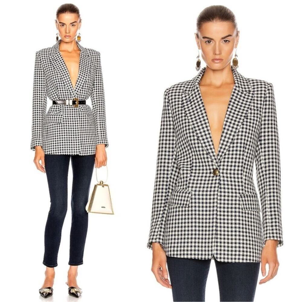 SMYTHE Gingham Check Summer Wool Crepe Single Breasted Blazer Size 12